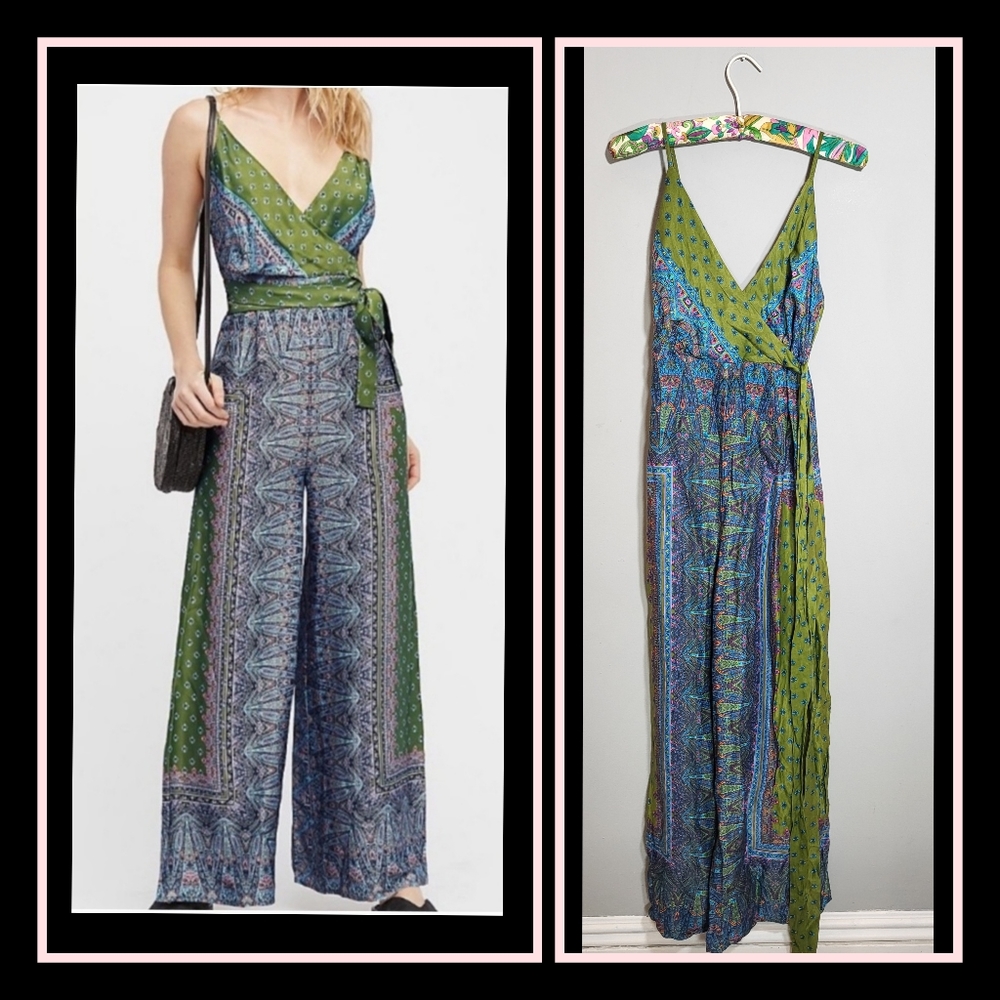Britt Playsuit Boho Patchwork Wide-Leg Jumpsuit Sleeveless V-Neck Wrap Tie Waist